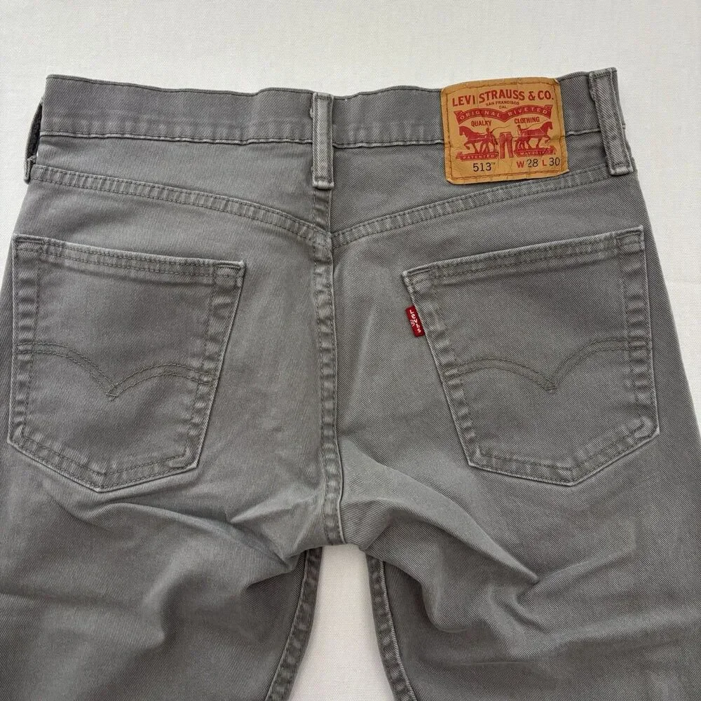 Levis 513 Jeans Mens Size 28x30 Gray Denim Straight Leg Levi’s Stretch Casual